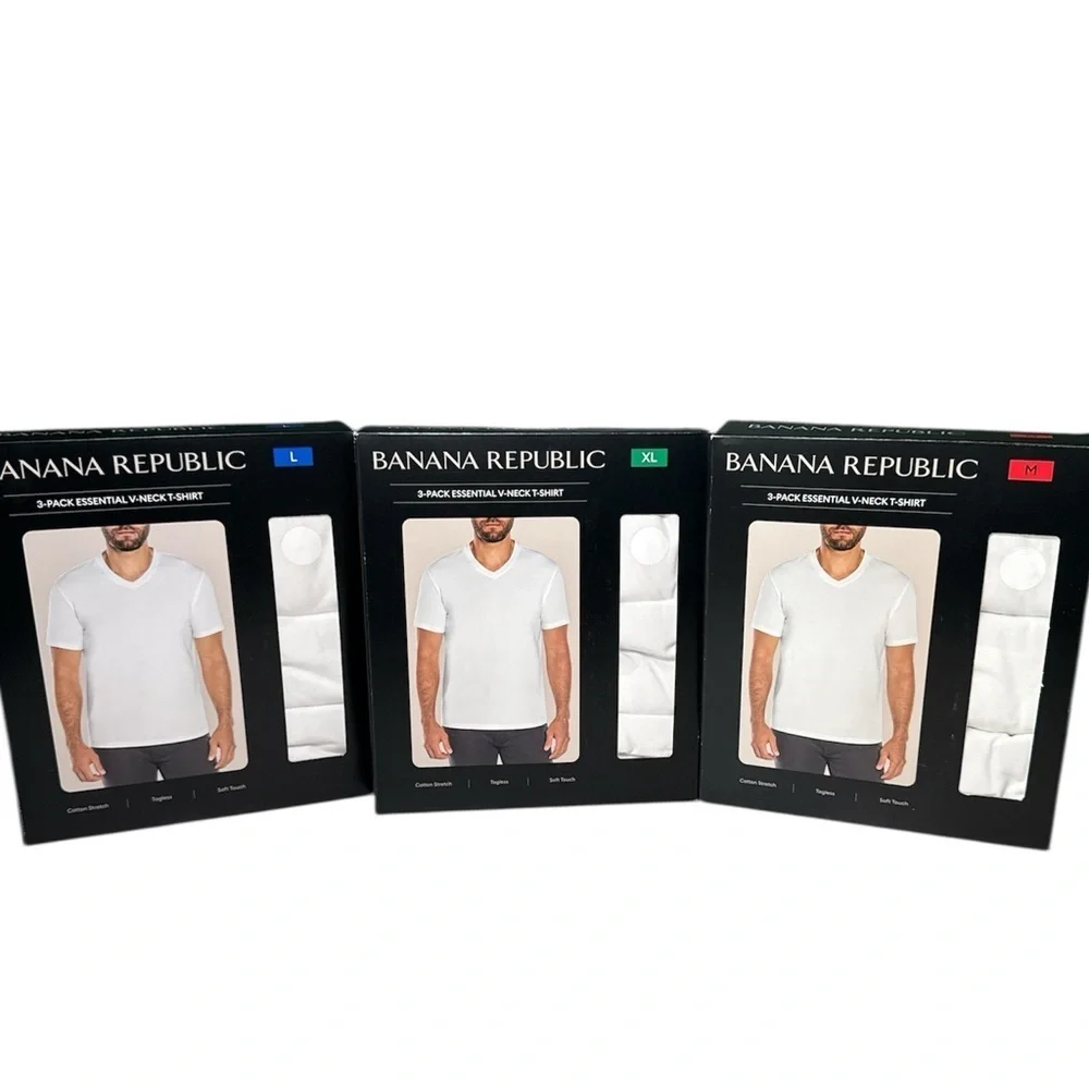 NEW! Banana Republic Men's 3 pack Essential White V-Neck T-shirt Soft Tee M/XL